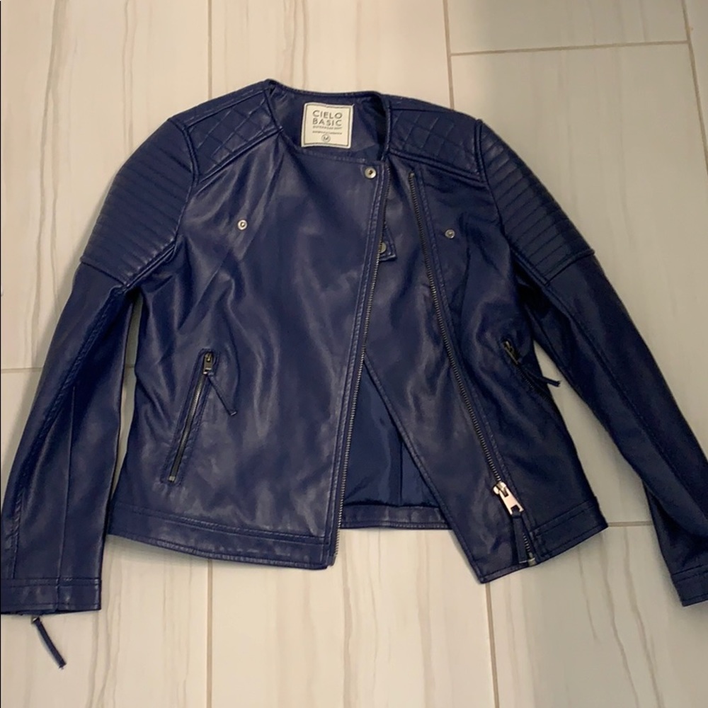 Blue leather jacket